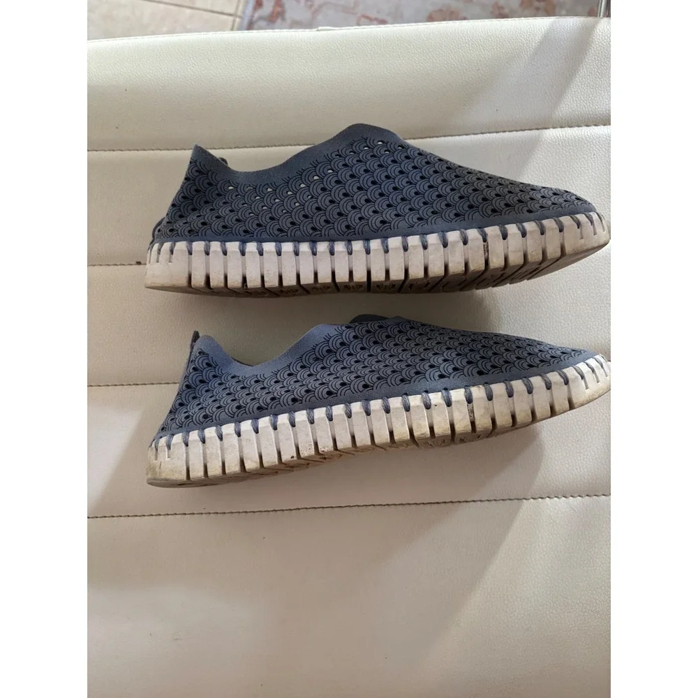 Ilse Jacobsen Hornbæk Tulip Blue Grey Laser Cut Slip On Loafers Shoes 37